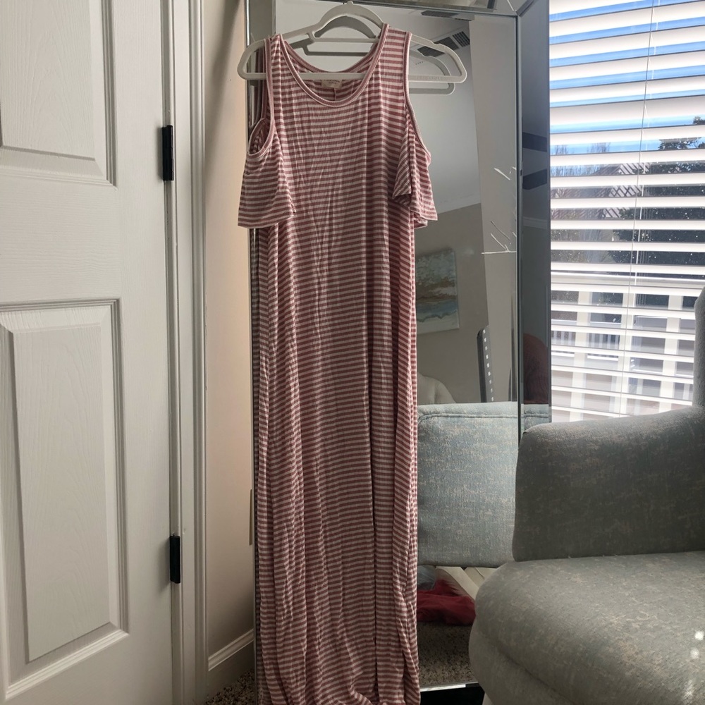 Light Pink and White Ribbed Maxi Dress